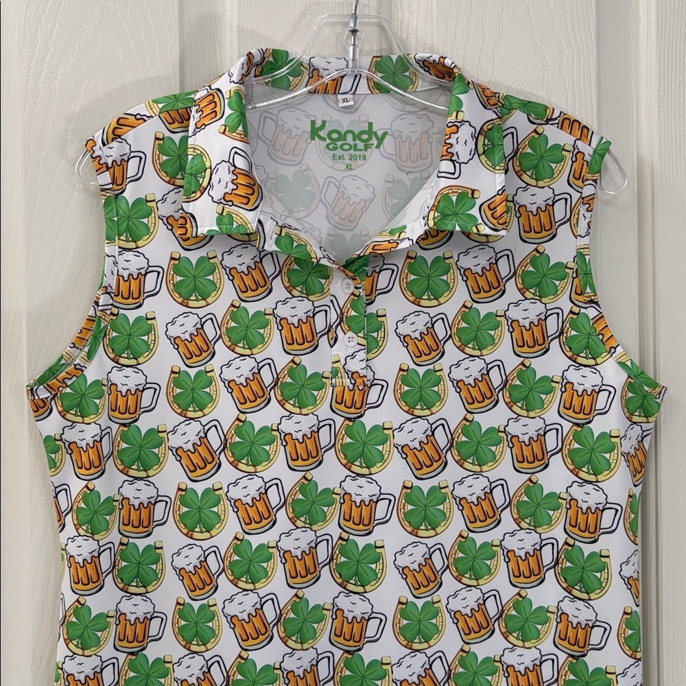 Kandy Golf St. Patrick’s Beer Horseshoe Clover Tank Polo Top Size XL - Picture 3 of 9